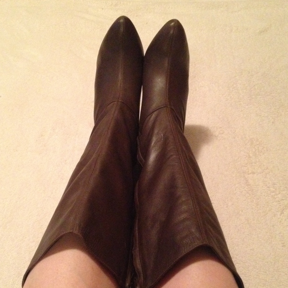Brazilian Leather Knee High Boots | Brown Wood Heel | Size 8.5 - Picture 5 of 10